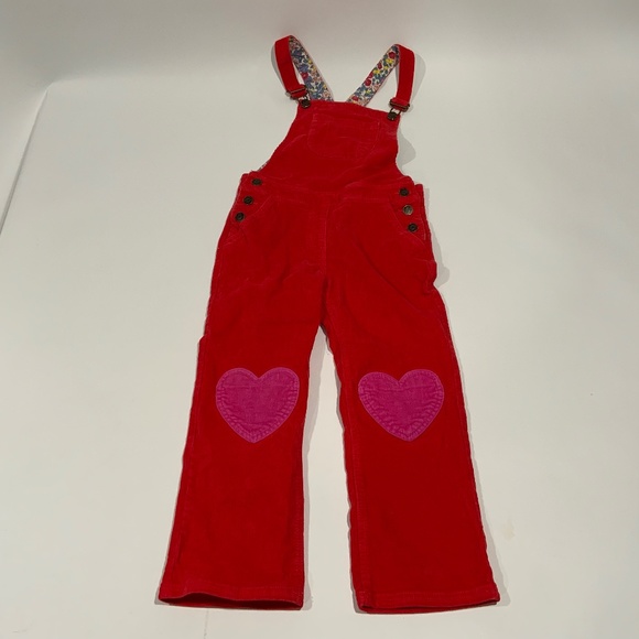 Girls Mini Boden Sz 7-8 Years Red Pink Heart Corduroy Overalls - Picture 1 of 5